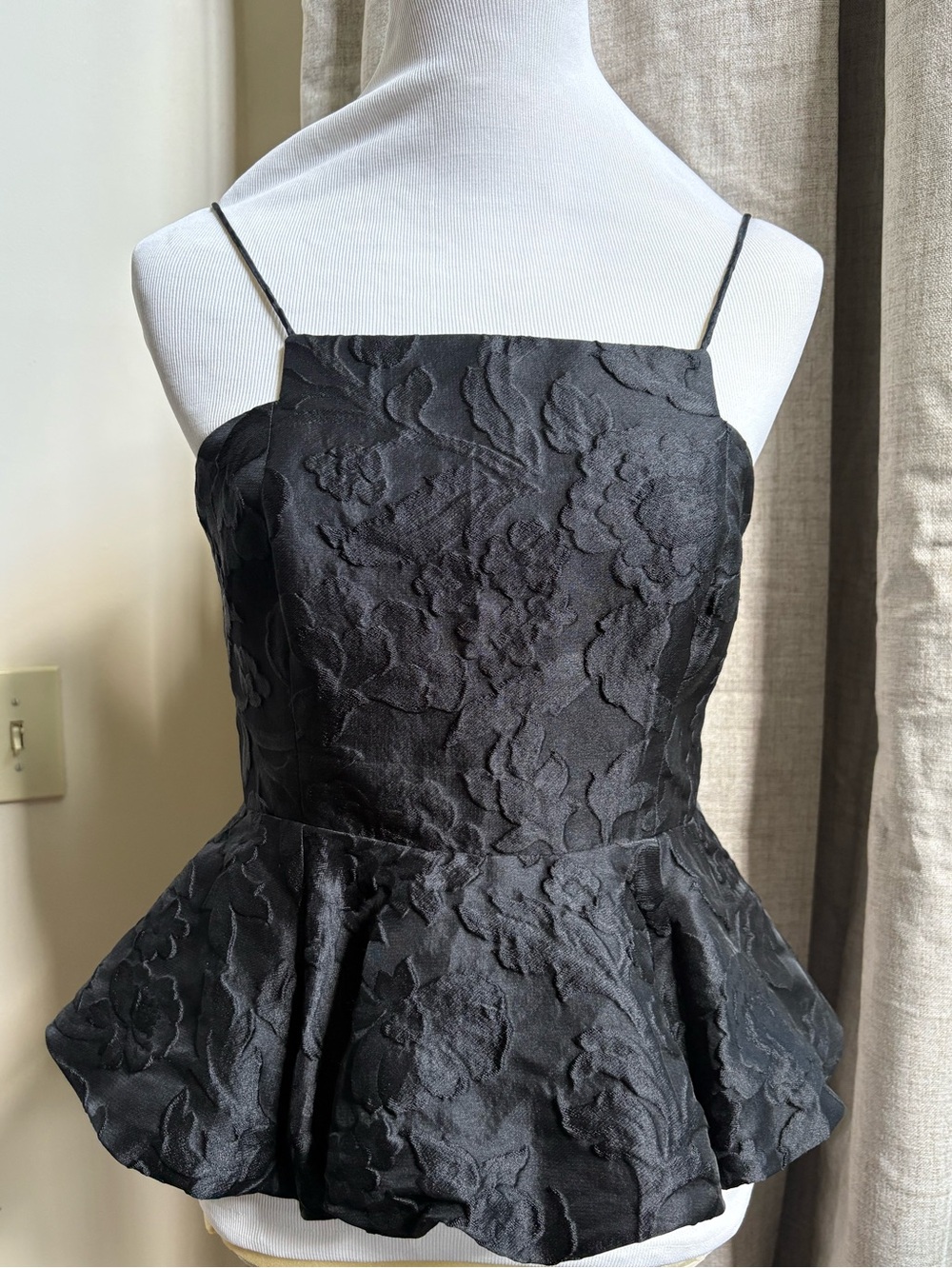 Tracy Reese black floral silk brocade Peplum bubble top size 4 s